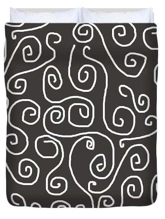 White Swirls On Gray - Duvet Cover