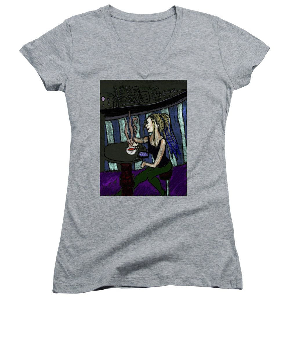 Woman In a Cafe - Women's V-Neck