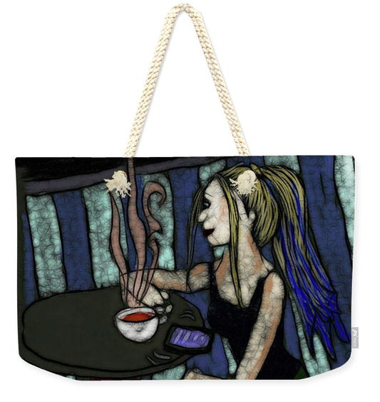 Woman In a Cafe - Weekender Tote Bag