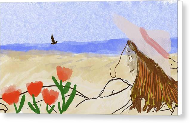 Woman In a Hat On The Beach - Canvas Print