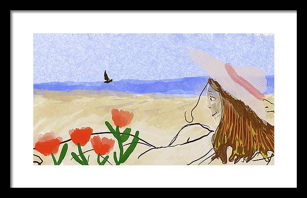 Woman In a Hat On The Beach - Framed Print