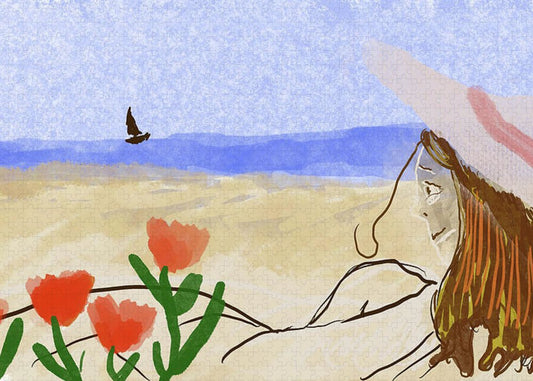 Woman In a Hat On The Beach - Puzzle