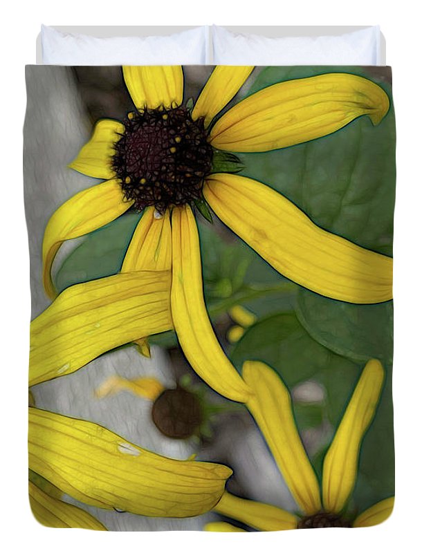 Yellow Cone Flower Close Up - Duvet Cover