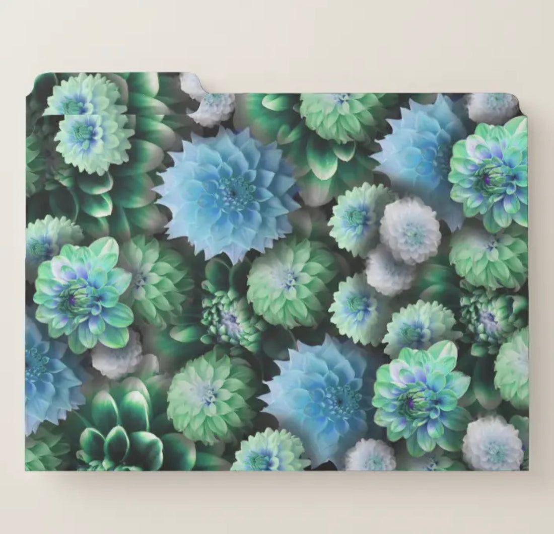Blue Green Dahlias File Folders Just Sold!