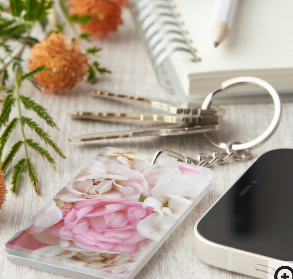 Pink and White Flowers Keychain Just Sold! on Zazzle