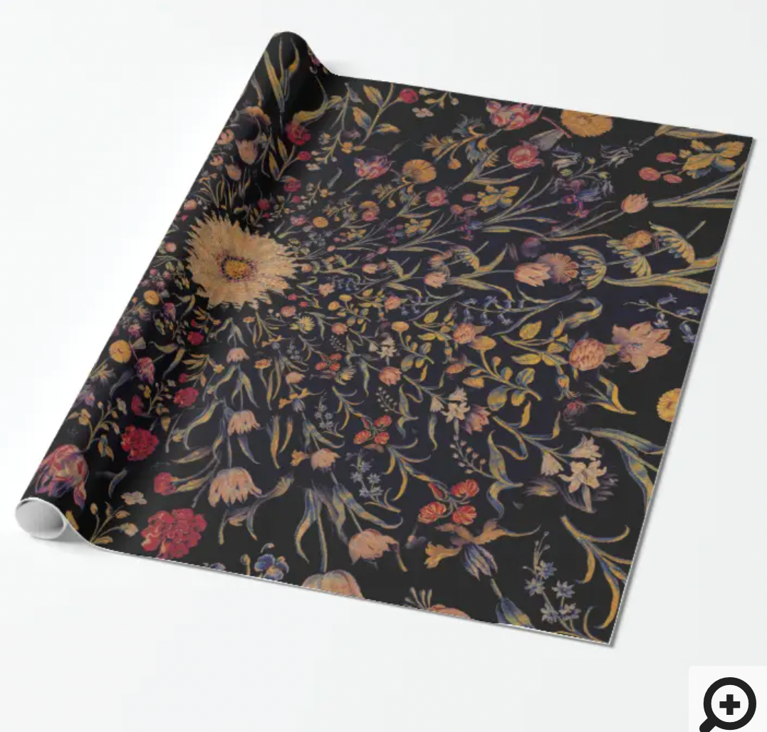 Just Sold! Medieval Flowers on Black Wrapping Paper on my Zazzle store