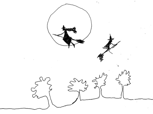 Minimalist Folk Sky Full of Witches Drawing