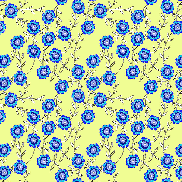 Blue Flowers on Yellow