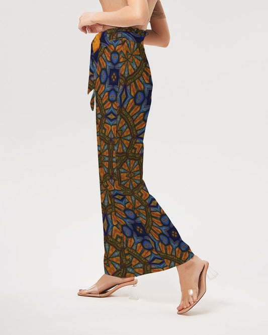 Blue and Yellow Sketch Kaleidoscope  Women's All-Over Print High-Rise Wide Leg Pants