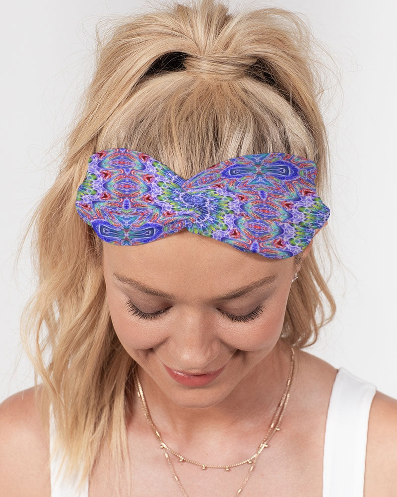Blue Red Kaleidoscope Twist Knot Headband Set