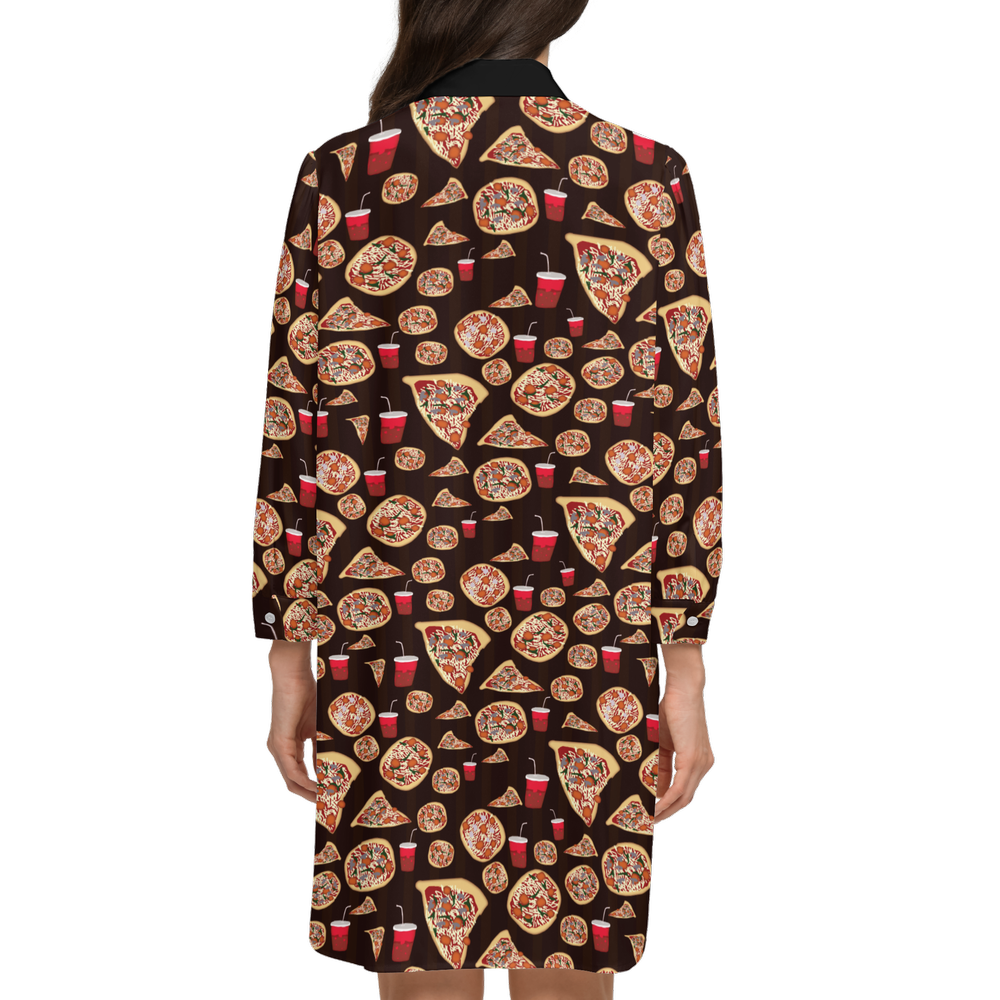 Pizza Pattern Women's High-Low Long-Sleeve Hem Shirt Silky-like Elegance