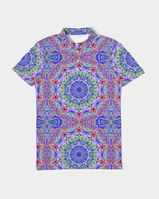 Blue Red Kaleidoscope Men's All-Over Print Slim Fit Short Sleeve Polo