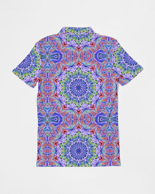 Blue Red Kaleidoscope Men's All-Over Print Slim Fit Short Sleeve Polo