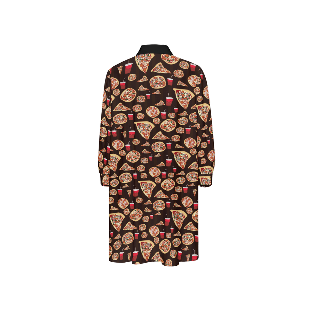 Pizza Pattern Women's High-Low Long-Sleeve Hem Shirt Silky-like Elegance