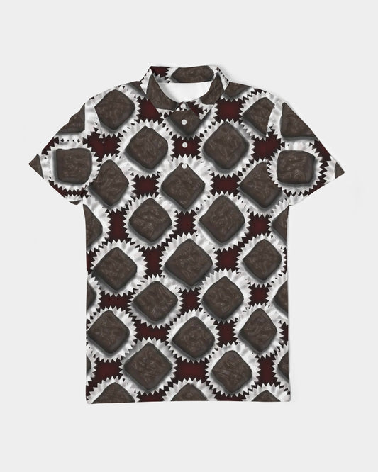 Box of Chocolates Men's All-Over Print Slim Fit Short Sleeve Polo