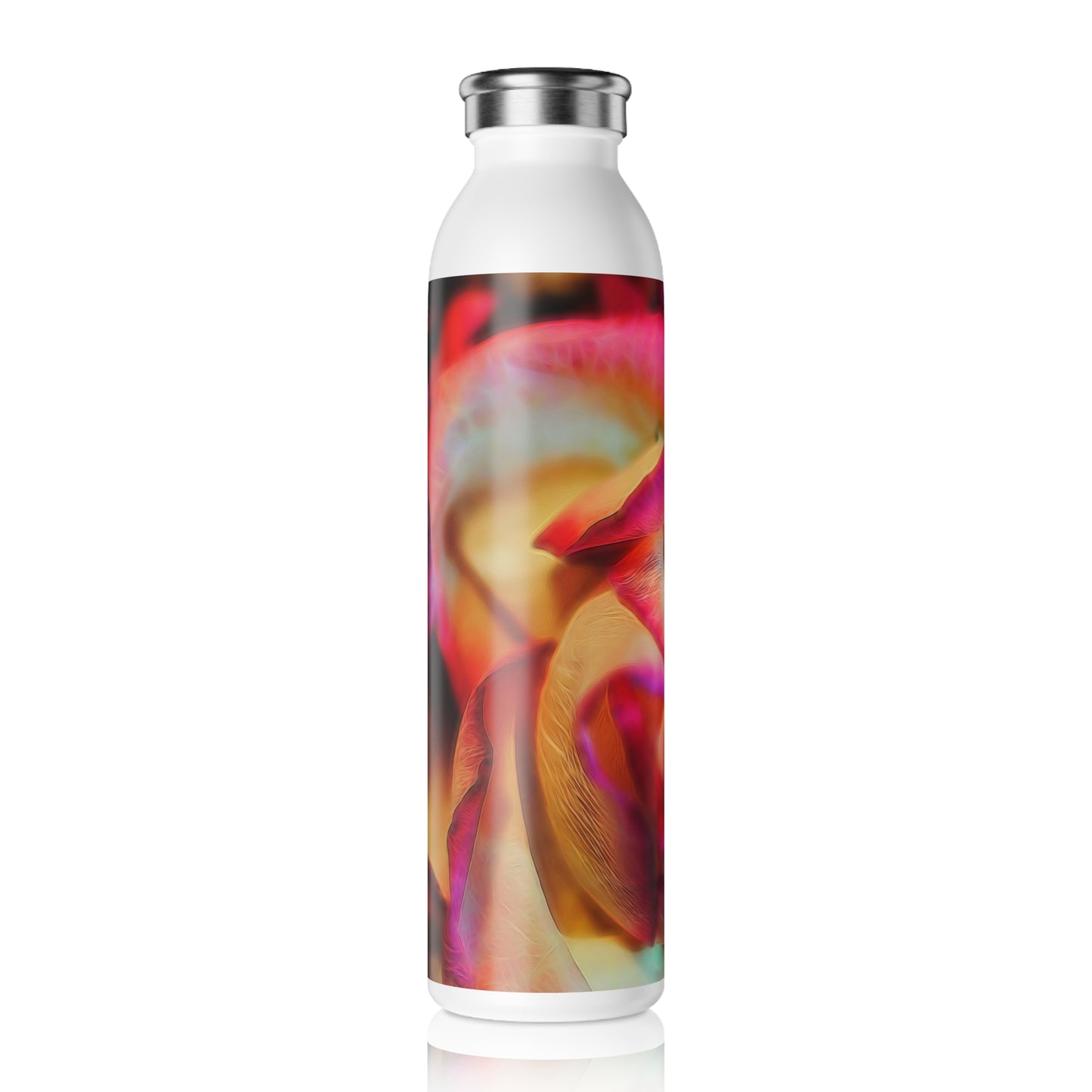 Pink and White Roses Unfolding Floral Slim Water Bottle - Eco-Friendly Hydration