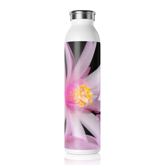 Pink Sunrise Cactus Slim Water Bottle — Elegant Pink Flower Insulated Bottle