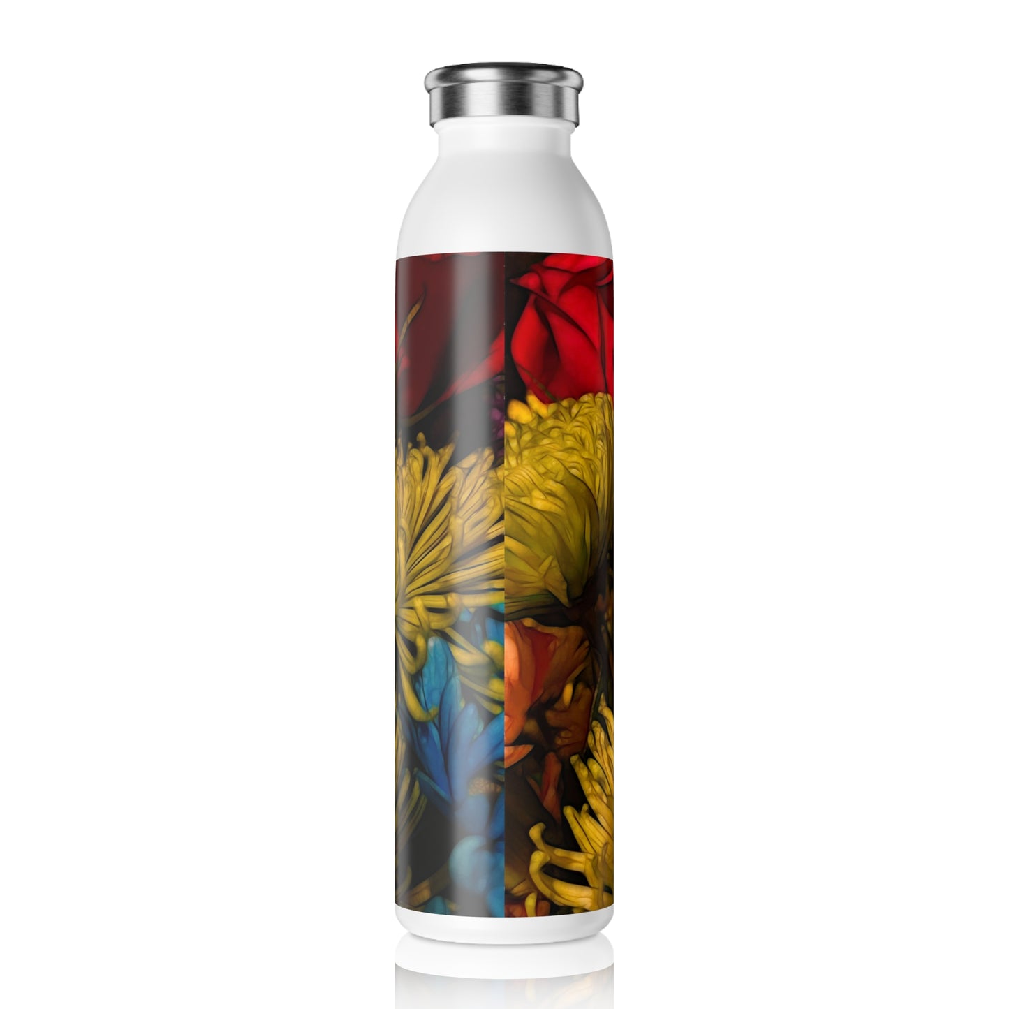 June Flowers 3 Slim Water Bottle - Stylish Reusable Hydration Bottle for Yoga, Fitness, Travel, Eco-Friendly Gift, Floral Design