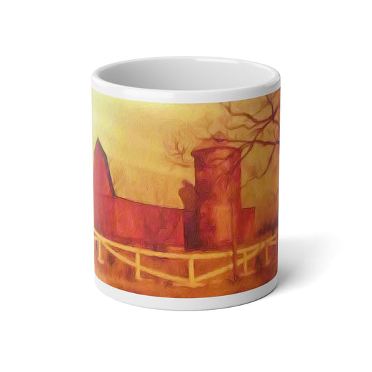 Barn Painting Jumbo Mug, Cozy Coffee Cup, Autumn Vibes, Farmhouse Decor, Large Ceramic Mug, Gift for Home