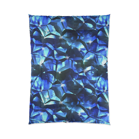 Blue Facet Gem Comforter – Abstract Crystal Pattern Bedding