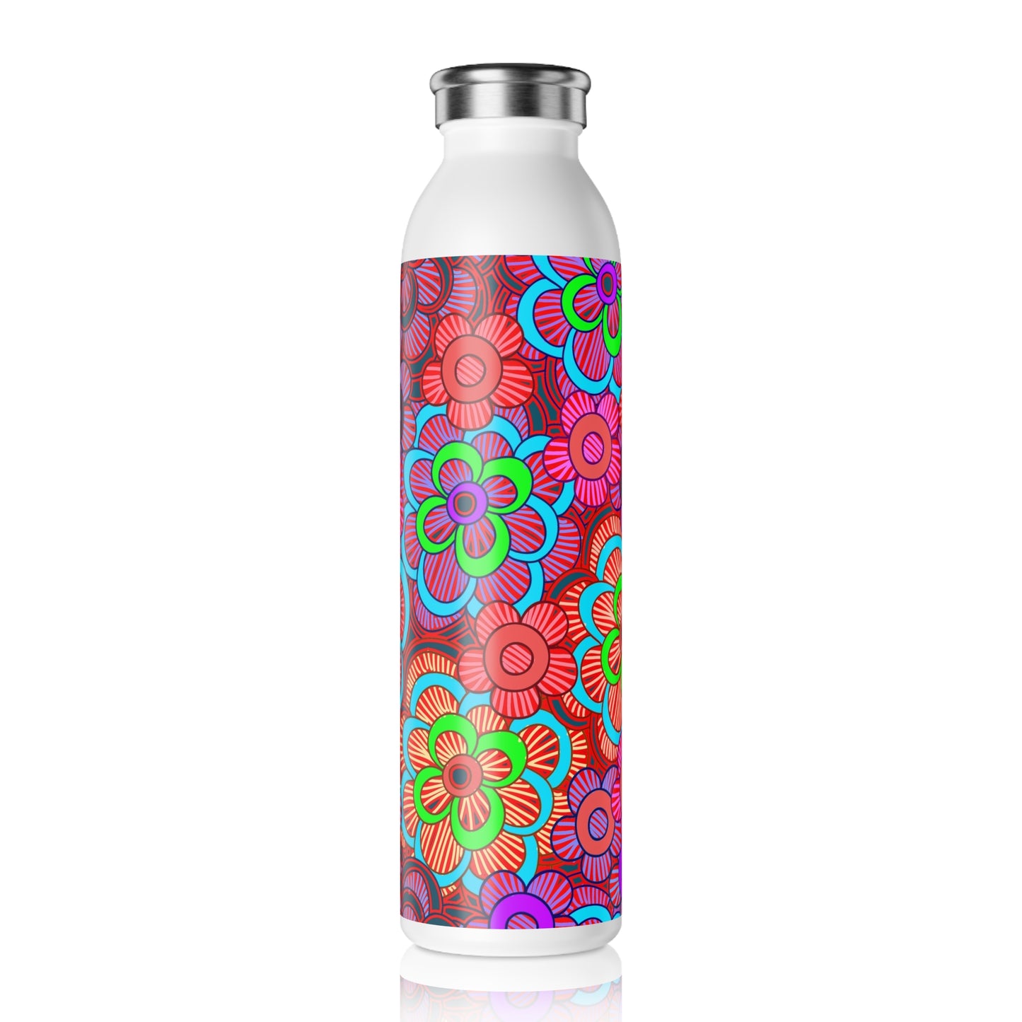 Slim Water Bottle — Colorful Retro Floral Stainless Steel Bottle