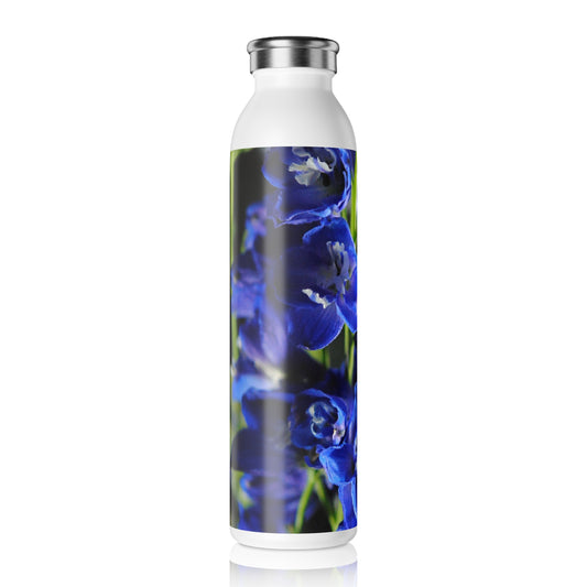 Blue Delphinium Slim Water Bottle - Personalized Gift, Eco-Friendly Beverage, Hydration Container, Summer Accessory, Travel Essentials
