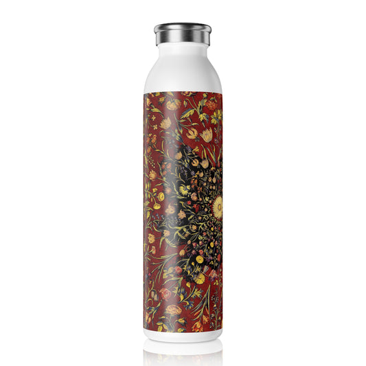 Medieval Flowers On Red Slim Water Bottle - Eco-Friendly Hydration, Perfect for Gym, Travel, Gift, Summer, Everyday Use
