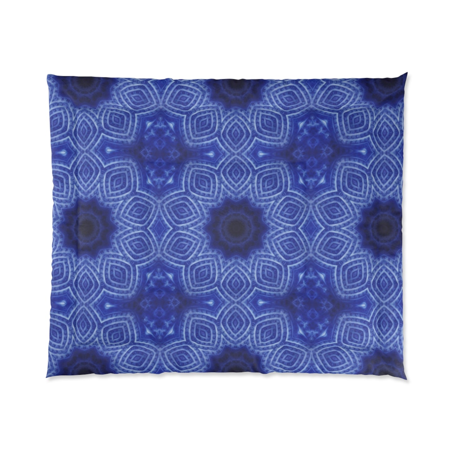 Blue Kaleidoscope Comforter - Geometric Floral Pattern Bedding
