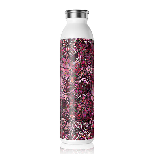 Slim Water Bottle — Pink Floral Paisley Pattern Insulated Stainless Steel Bottle