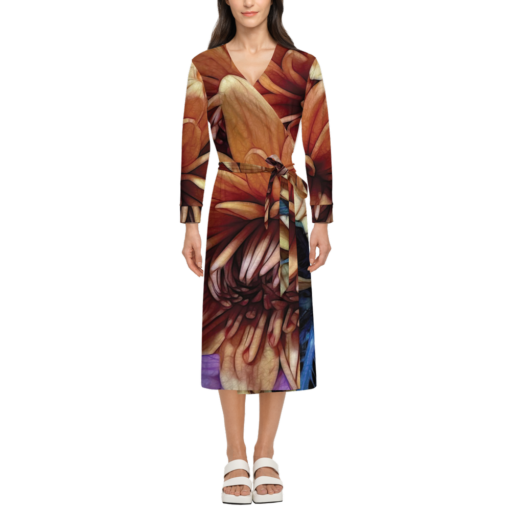 October Flowers 8 Women's ¾ Sleeve Wrap Dress-Heavy Knit