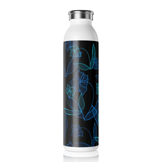 Blue Lillies on Black Slim Water Bottle Eco-Friendly Hydration Bottle, Stylish Fitness Flask, Gift for Nature Lovers, Floral Art [...]