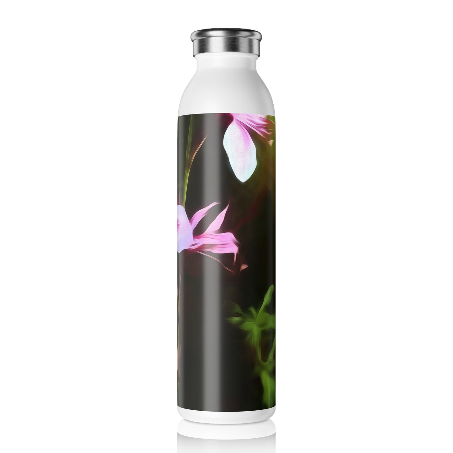 Floral Glow Slim Water Bottle — Pink Neon Botanical Stainless Bottle