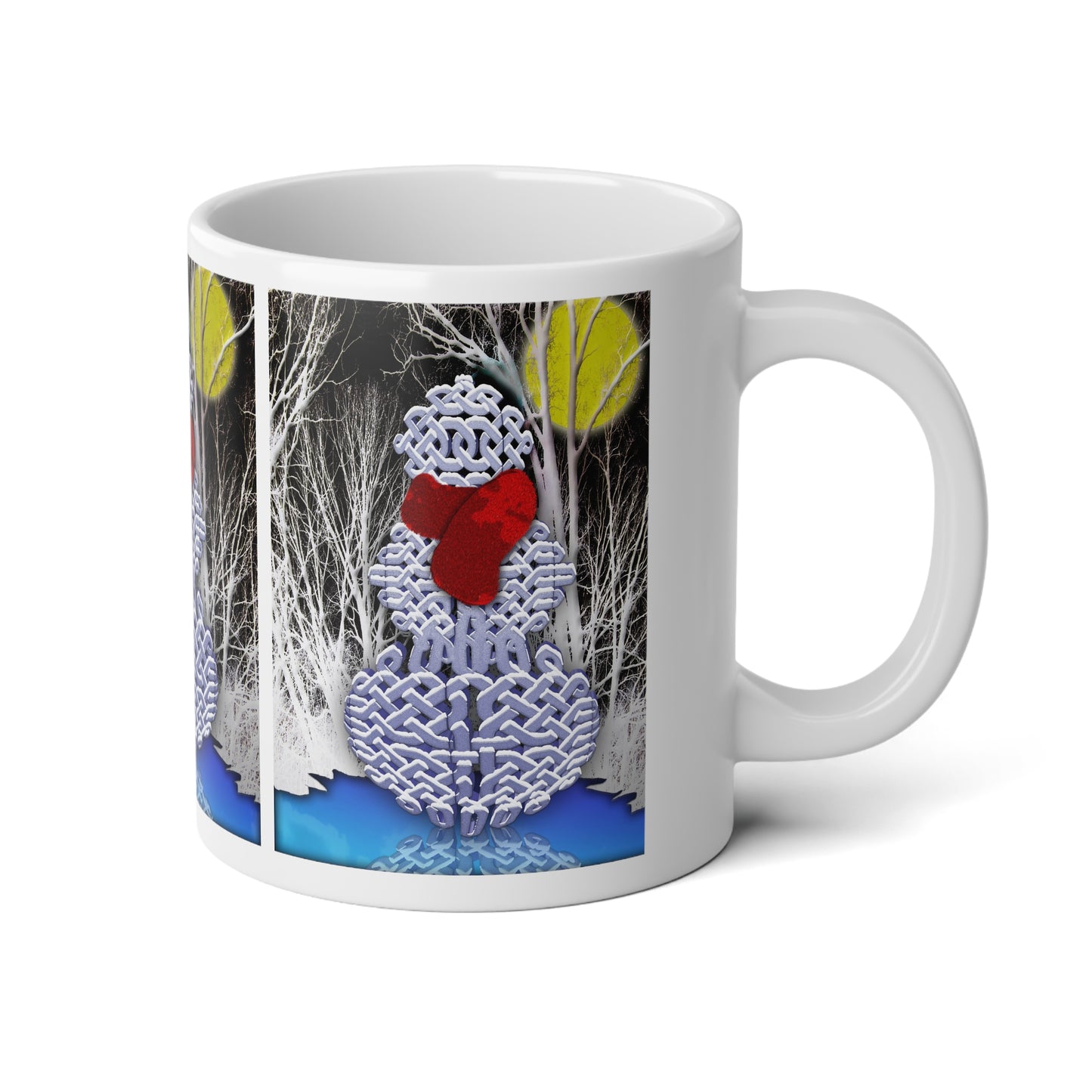 Winter Celtic Snowman 20oz Jumbo Mug — Red Scarf Holiday Coffee Cup