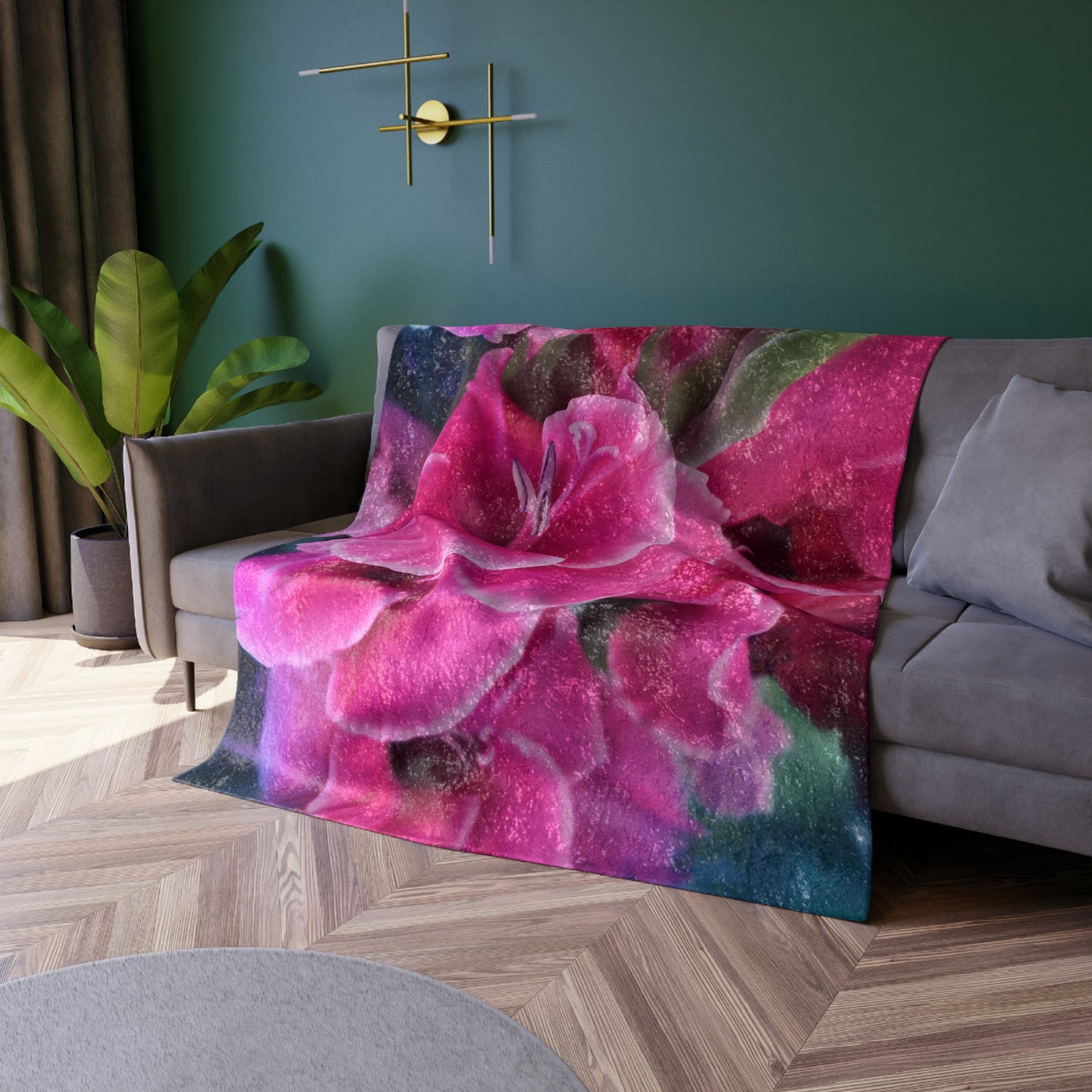 Dark Pink Gladiolas Crushed Velvet Blanket