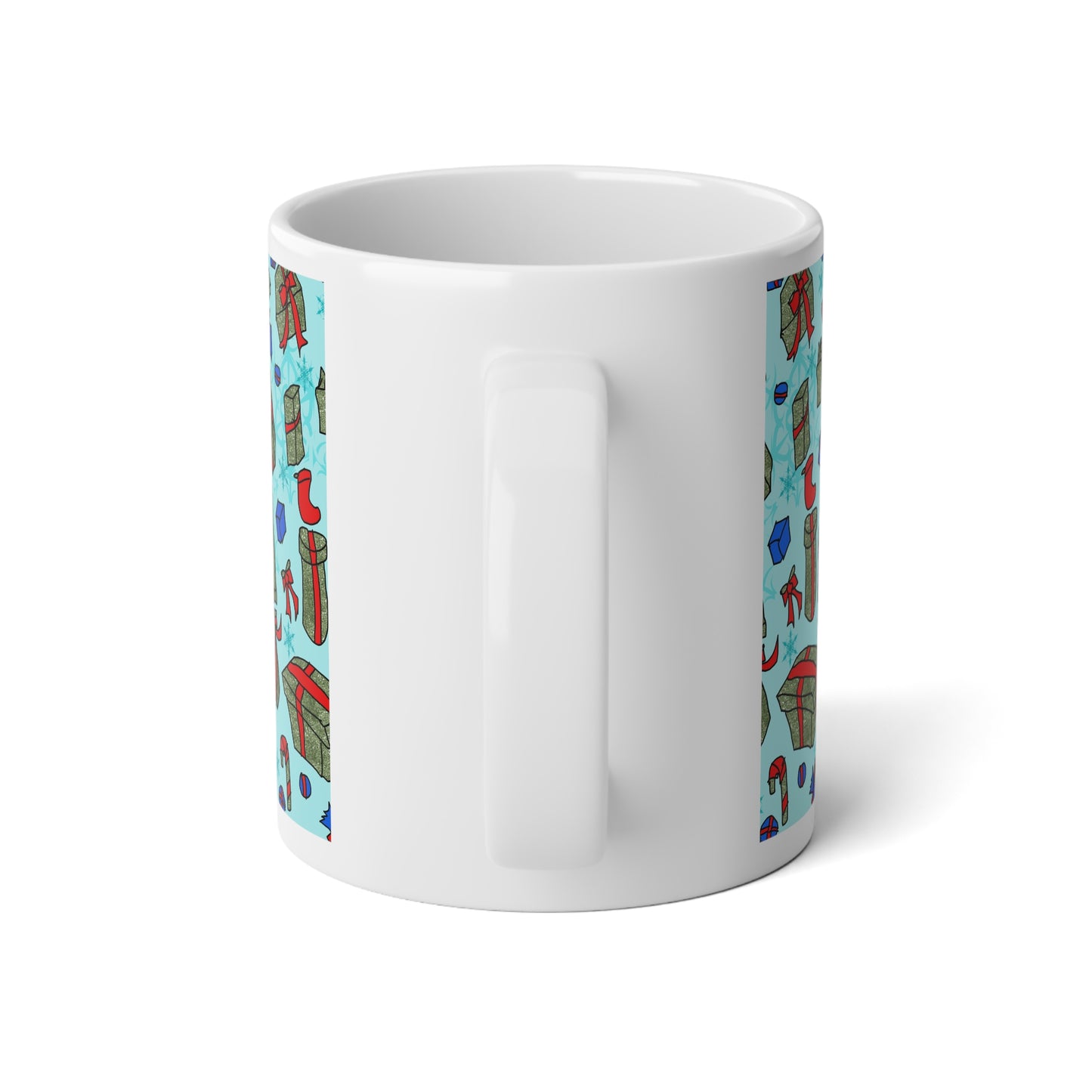 Holiday Gift Pattern Jumbo Mug — 20oz Christmas Presents & Stockings Design