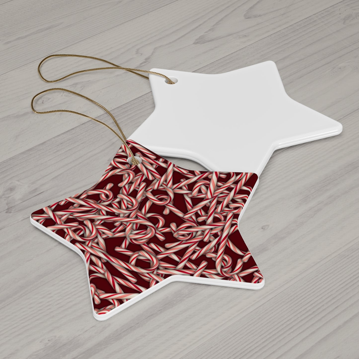 Candy Cane Pattern Ceramic Star Ornament — Holiday Christmas Tree Decoration