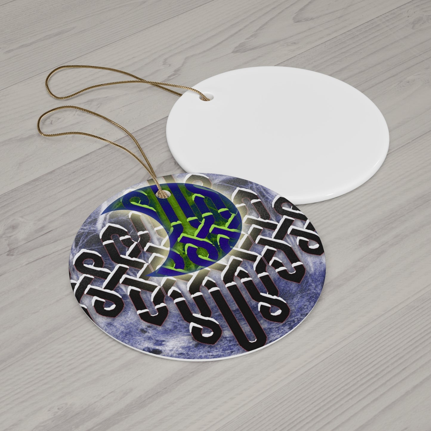 Celtic Moon Ceramic Star Ornament — Knotwork Holiday Decoration