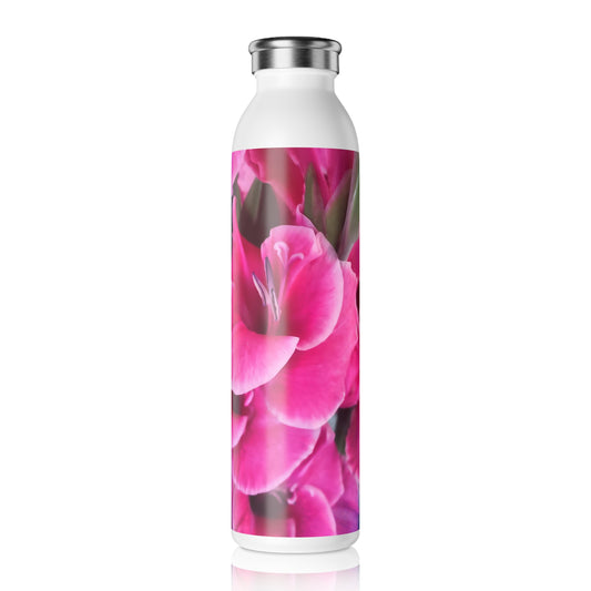 Dark Pink Gladiolas Slim Water Bottle - Pink Flower Hydration Flask, Eco-Friendly Gift, Travel Bottle, Fitness Companion, Summer Accessory