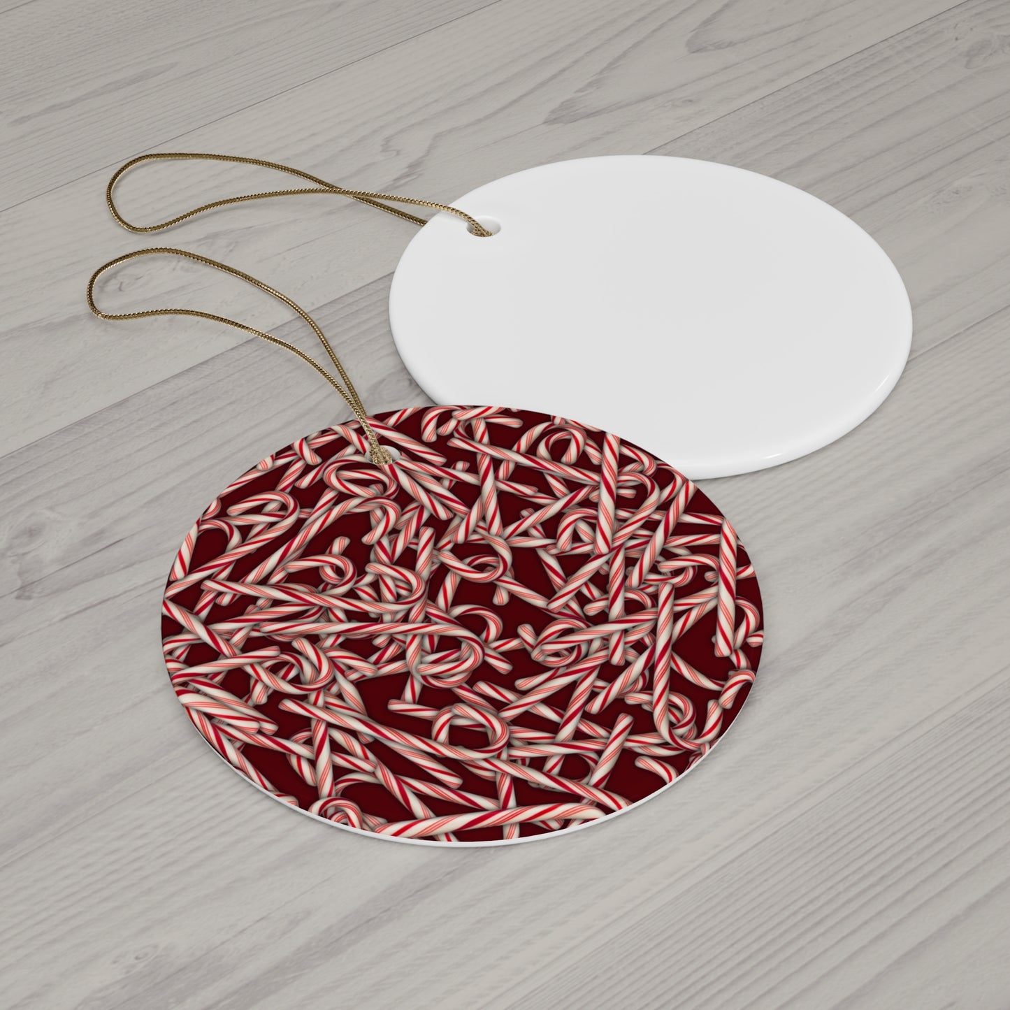 Candy Cane Pattern Ceramic Star Ornament — Holiday Christmas Tree Decoration