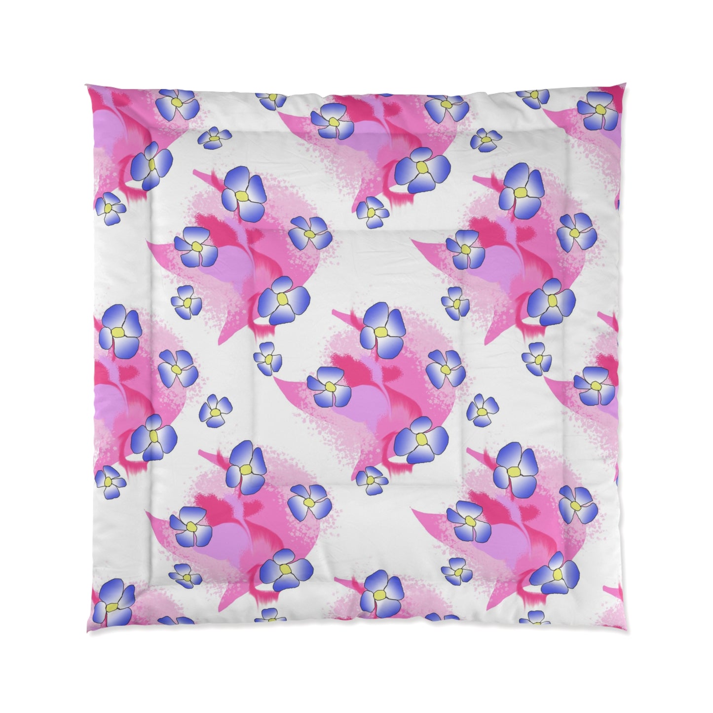 Pink Watercolor Floral Comforter — Pansy Bloom Bedding for Girls & Teens