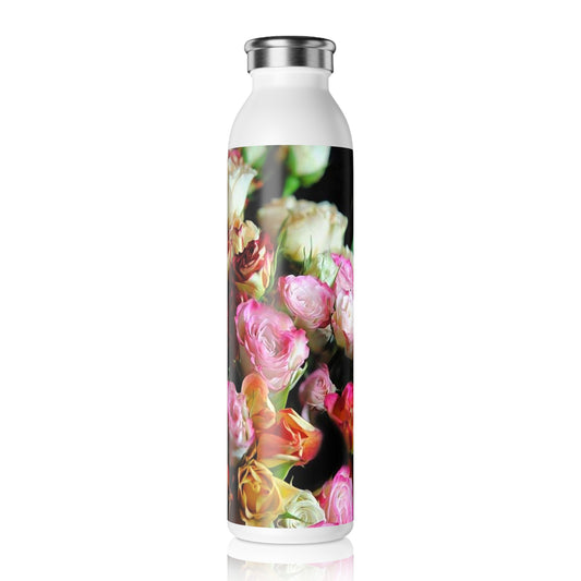 Mini Tea Roses Insulated Water Bottle, Slim Floral Bottle, Eco-Friendly Drinkware, Hydration Gift, Summer Picnic Accessory