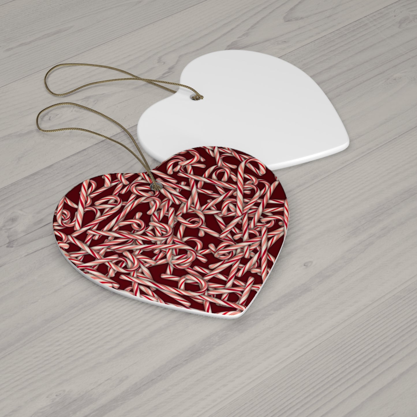 Candy Cane Pattern Ceramic Star Ornament — Holiday Christmas Tree Decoration