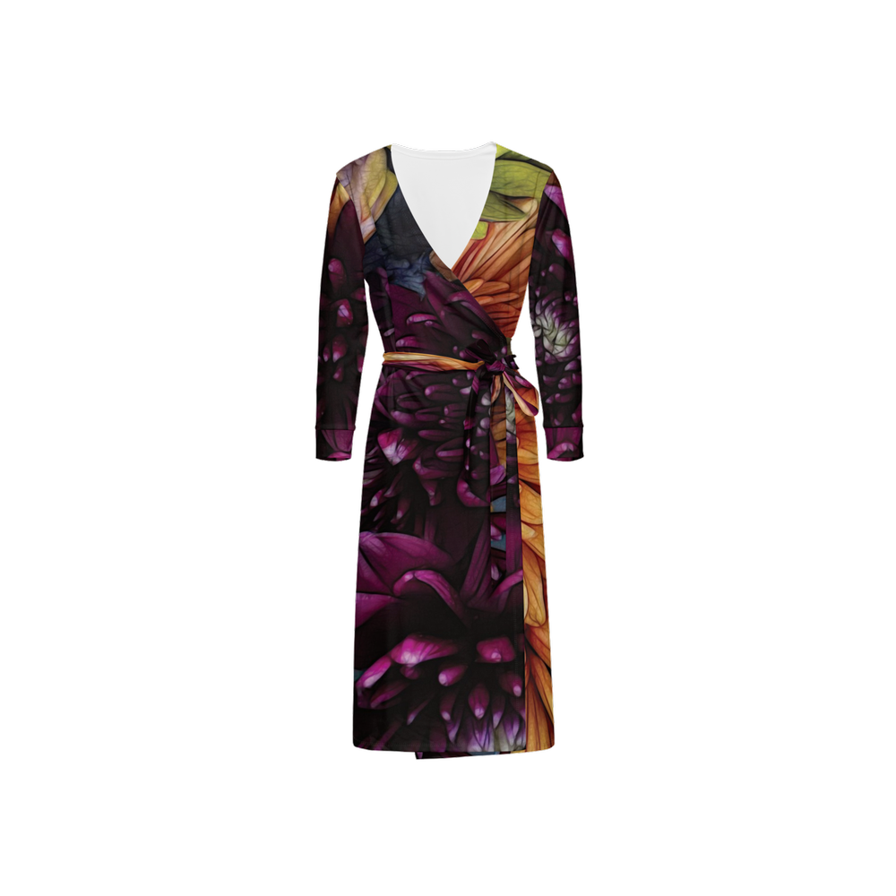 October Flowers 9 Women's ¾ Sleeve Wrap Dress-Heavy Knit