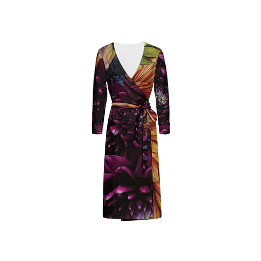 October Flowers 9 Women's ¾ Sleeve Wrap Dress-Heavy Knit