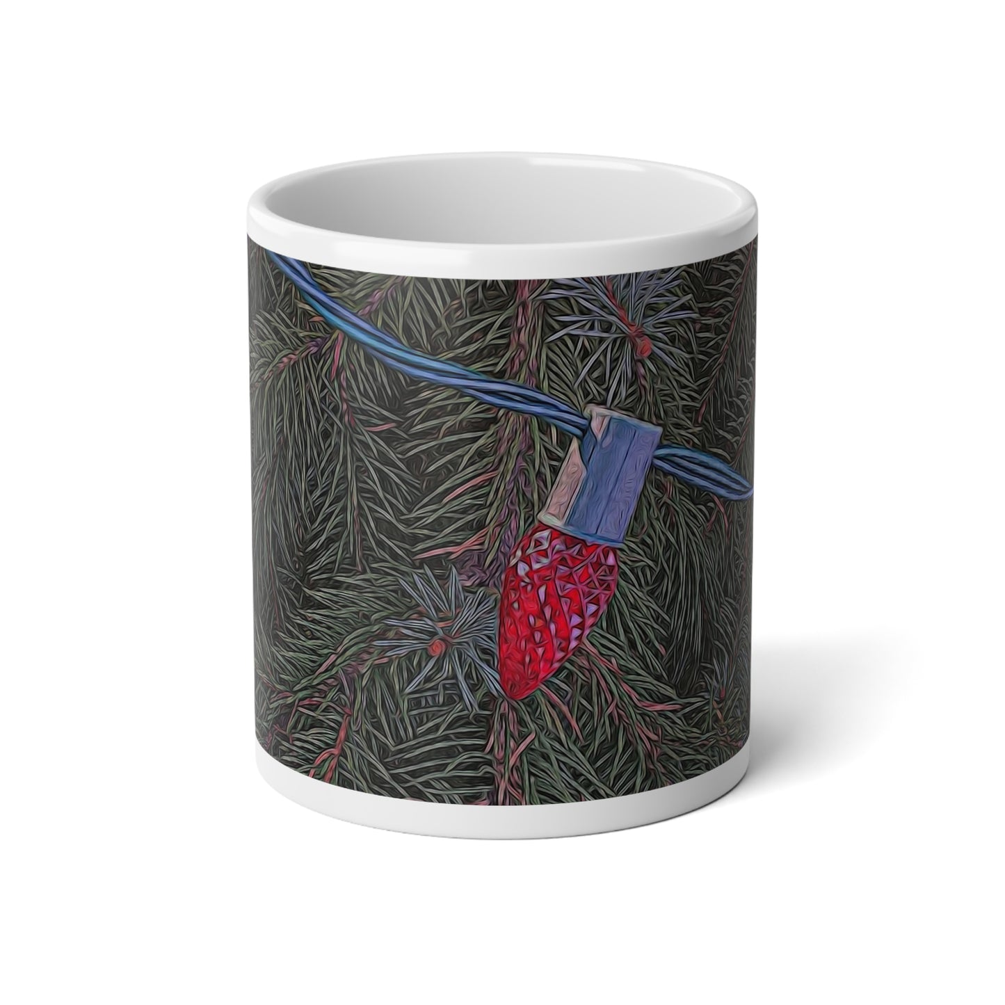 20oz Jumbo Mug – Festive Christmas Lights Pine Branch Holiday Coffee Cup