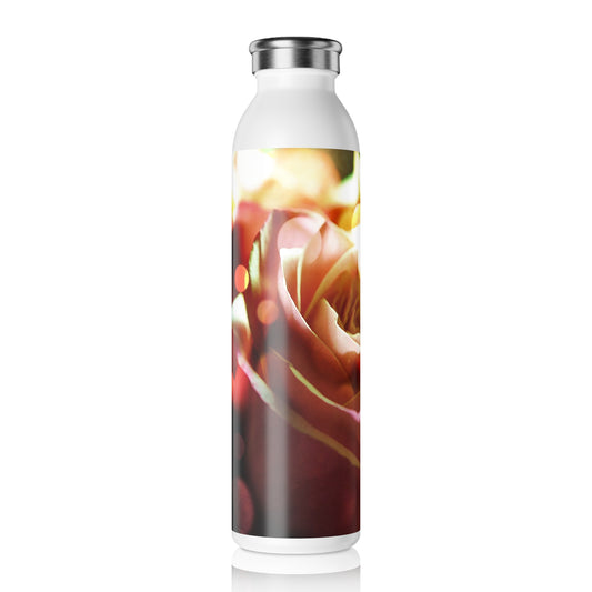 Slim Water Bottle — Pink Rose in Bokeh Stainless Steel Bottle (Elegant Floral Design)