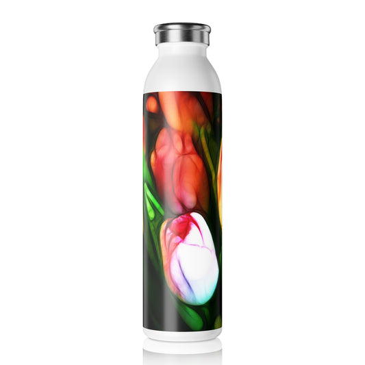 Abstract Pink Tulips Slim Water Bottle - Hydration, Reusable Bottle, Eco-Friendly Gift, Gardening Enthusiast, Nature Lover