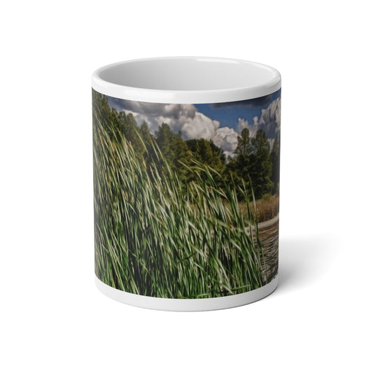 Reeds Along a Campground Lake Jumbo Mug for Coffee Lovers, 20oz Large Coffee Cup, Gift for Gardeners, Outdoor Decor, Eco-Friendly Drinkware