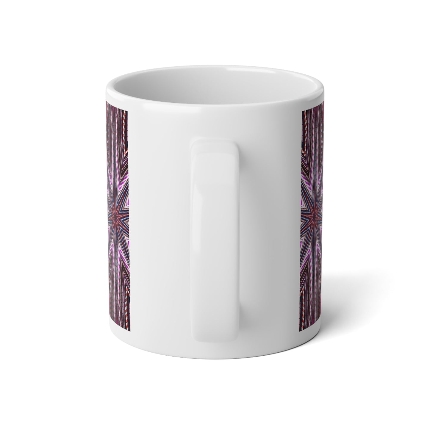 20oz Candy Cane Kaleidoscope Mug — Pink Starburst Pattern Jumbo Coffee Cup