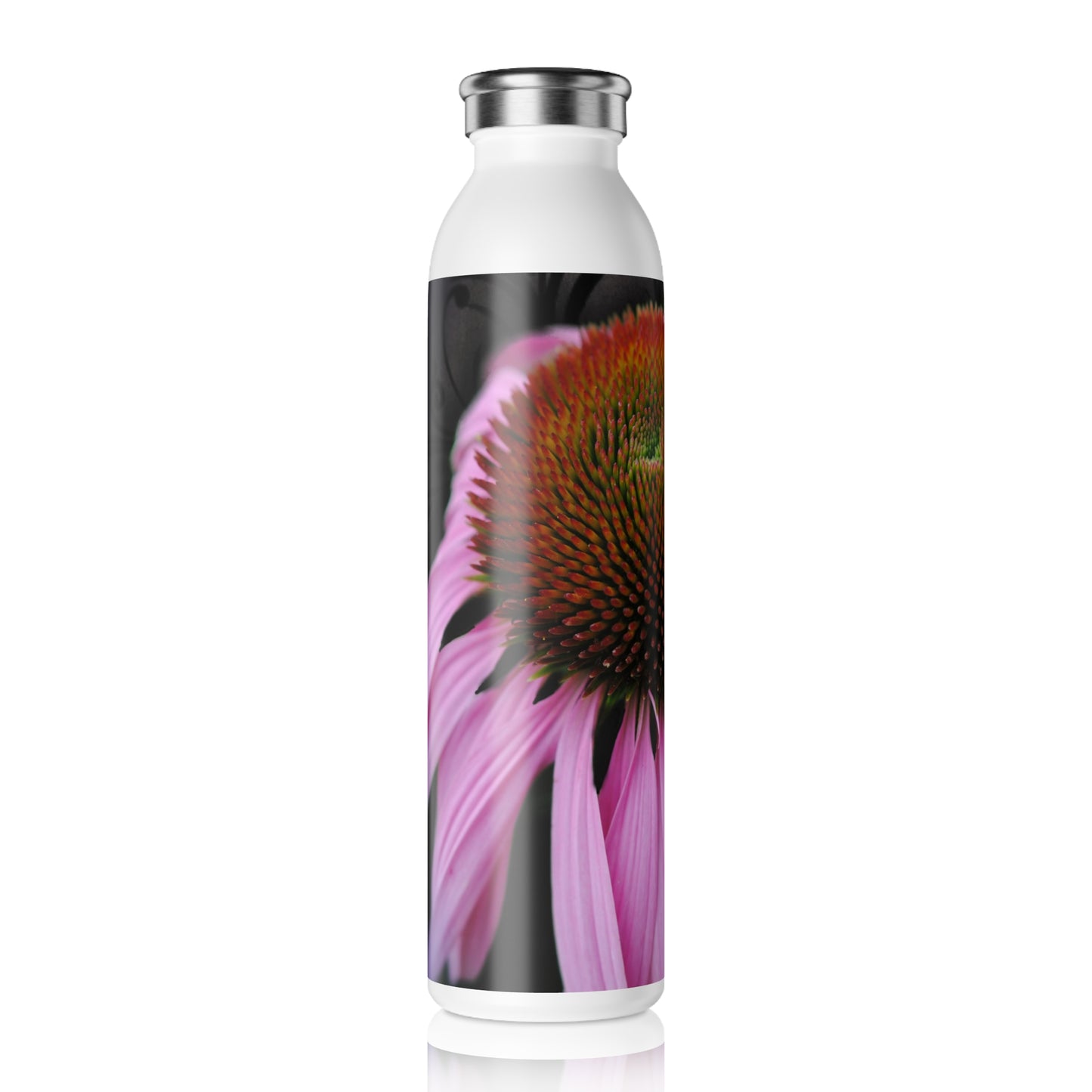 Slim Water Bottle — Pink Coneflower Floral Stainless Steel Bottle